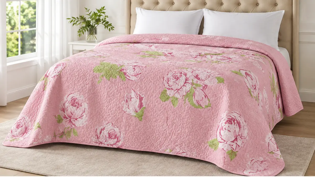 Meradiso Pink Floral Reversible Bedspread 240 × 270 cm