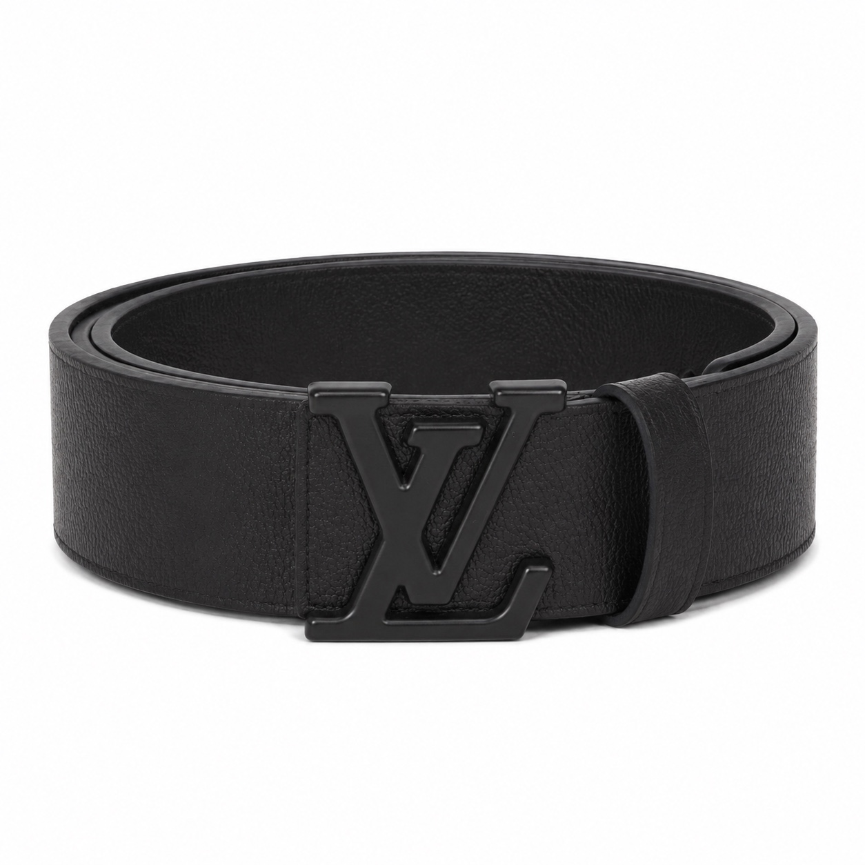 Black Monogram Buckle Leather Belt