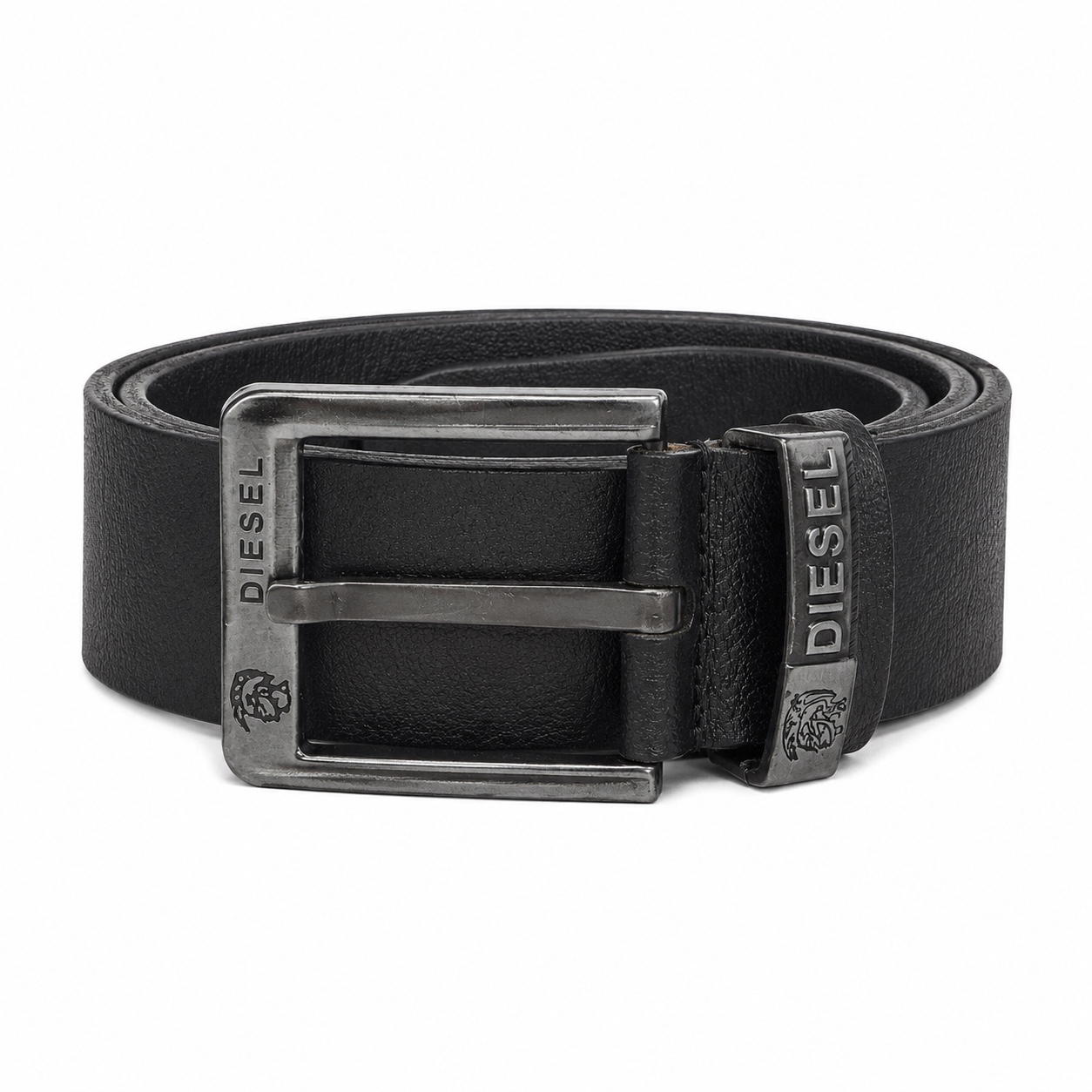 Diesel Men’s Black Leather Belt with Gunmetal Buckle