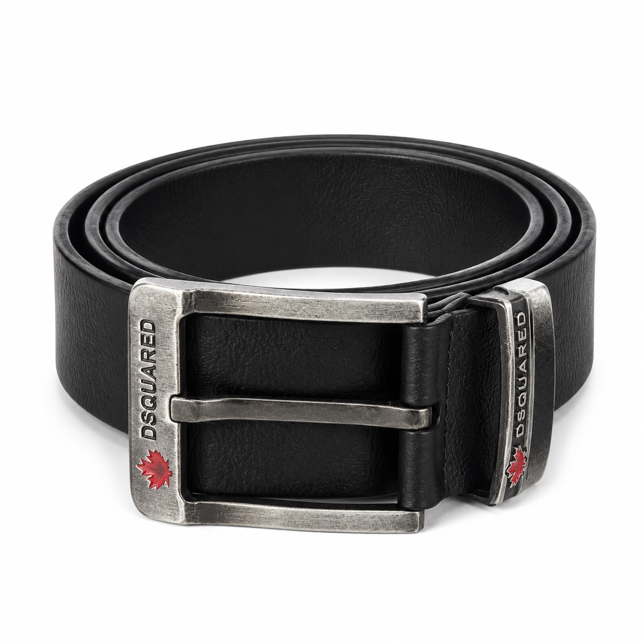 DSQUARED Black Leather Belt with Statement Buckle