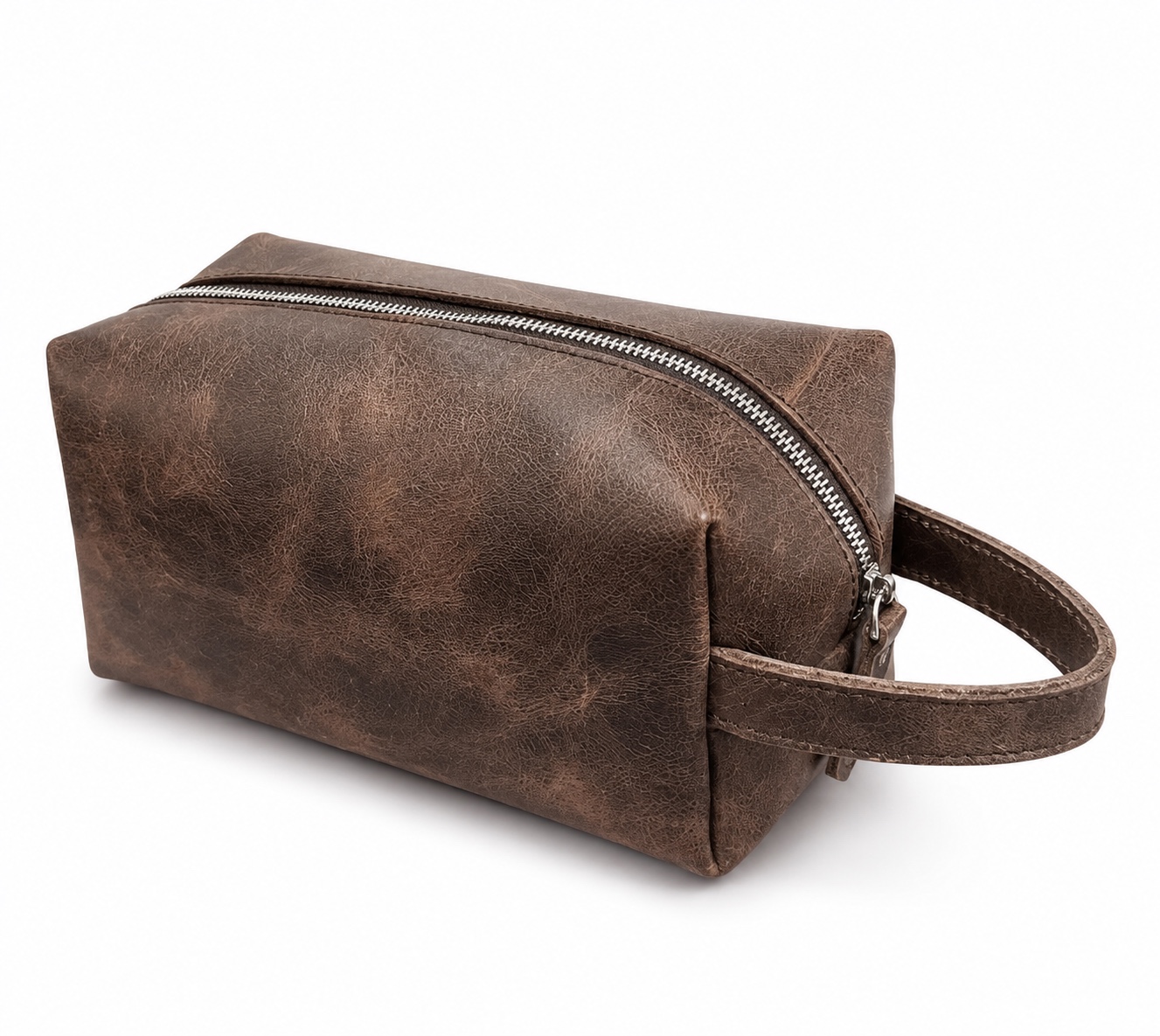 Vintage Leather-Look Toiletry Bag with Handle