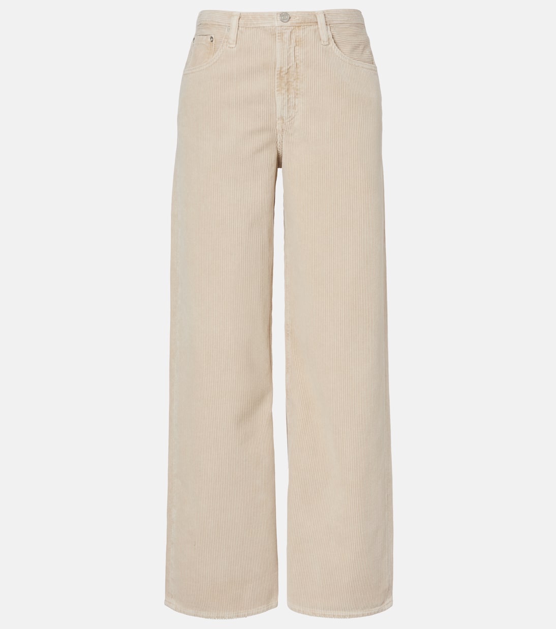 Beige Wide-Leg Corduroy Pants