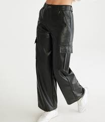 Women’s Black Faux Leather Cargo Trousers