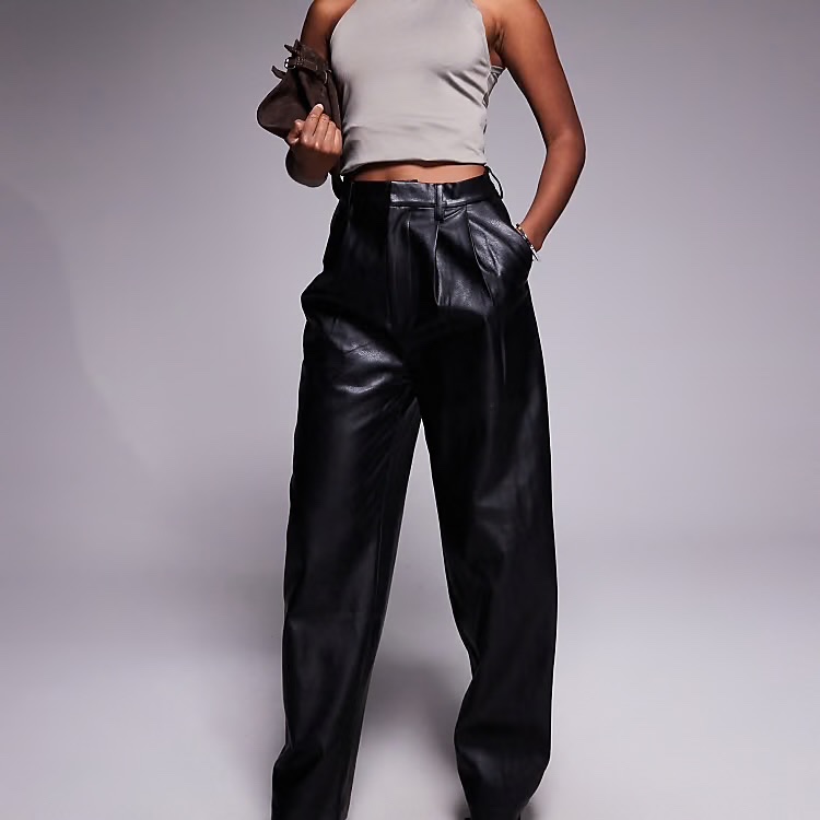 Women’s Black Faux Leather Wide-Leg Trousers