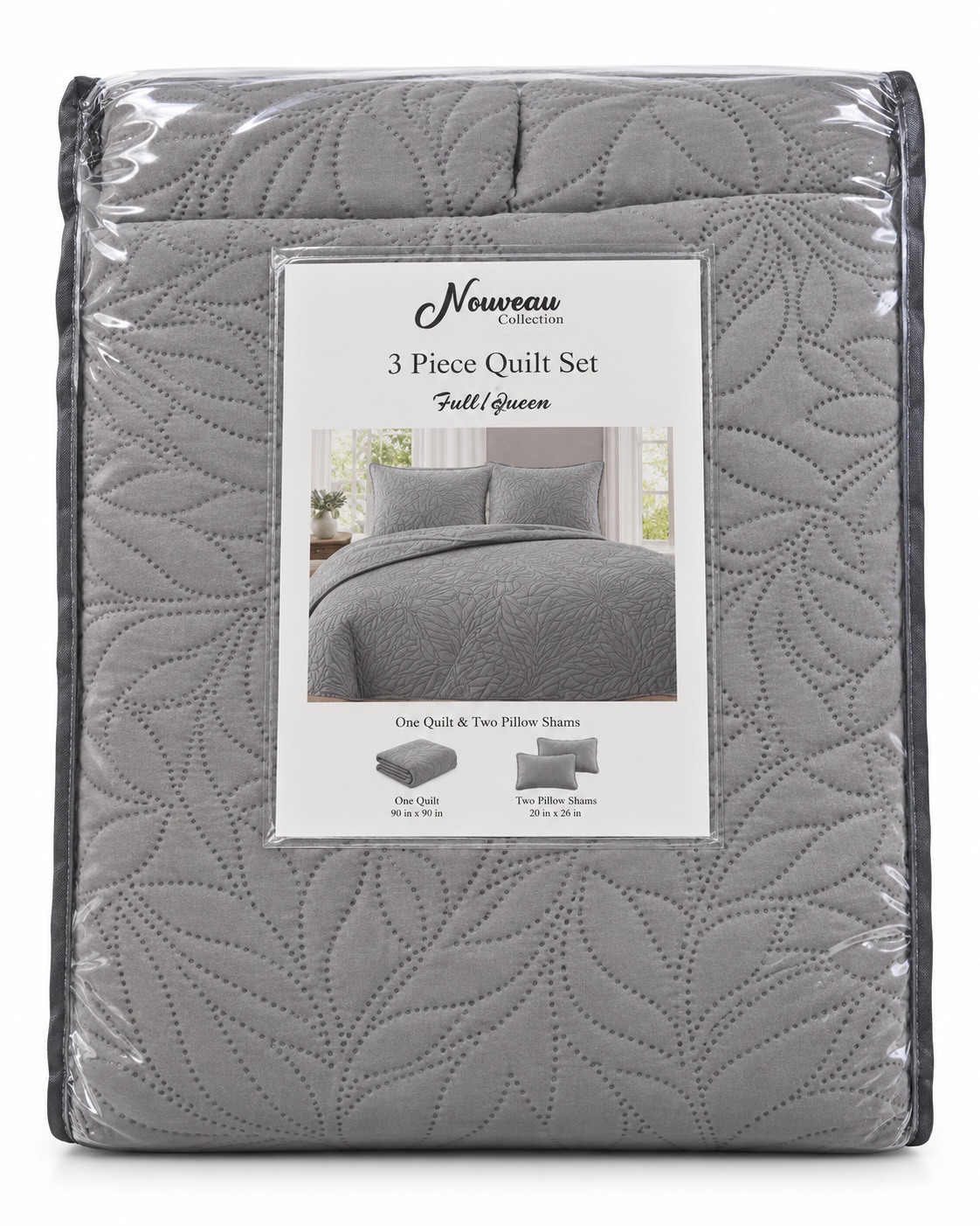 Grey 3-Piece Full/Queen Quilt Set