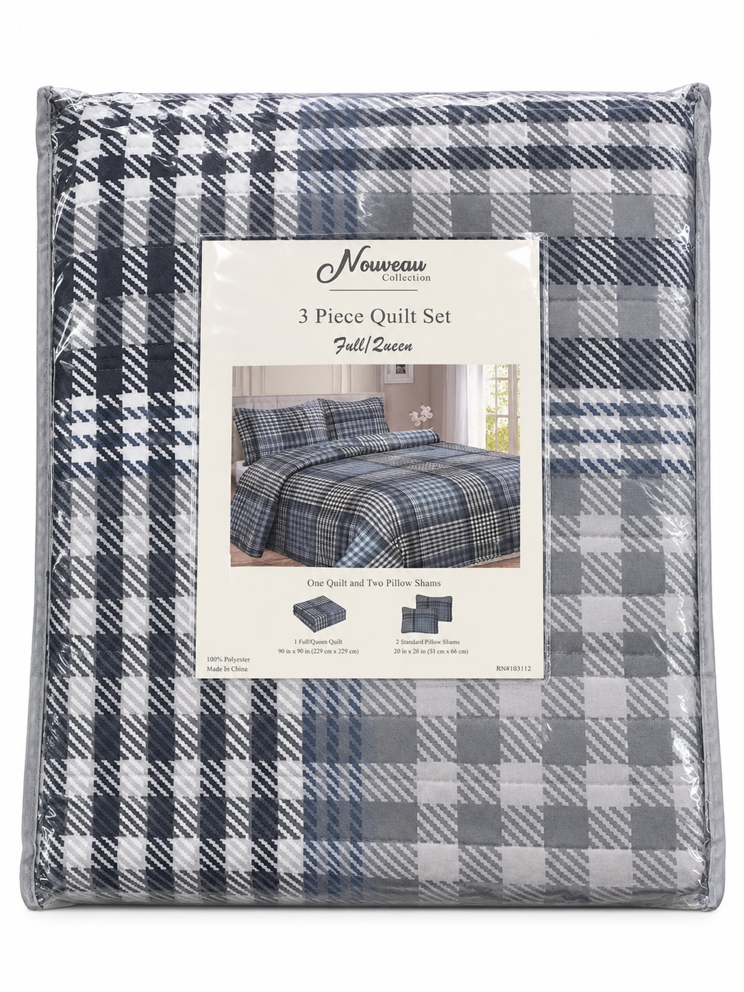 Black & White Geometric 3-Piece Full/Queen Quilt Set