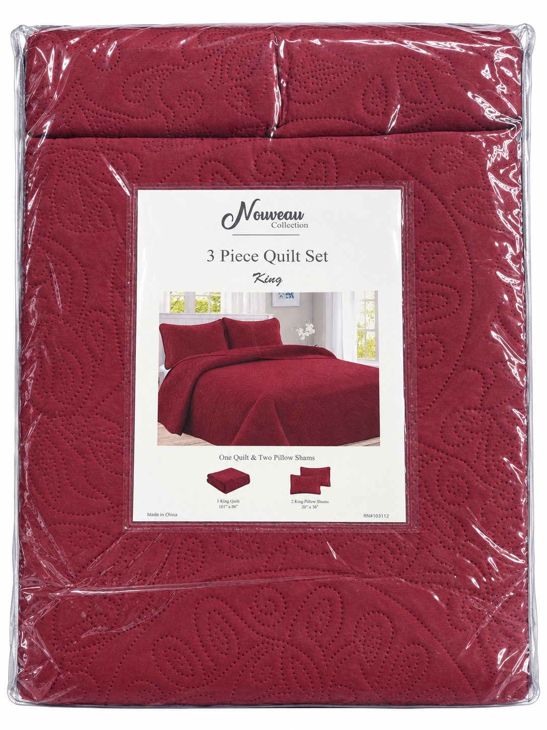 Burgundy 3-Piece King Quilt Set