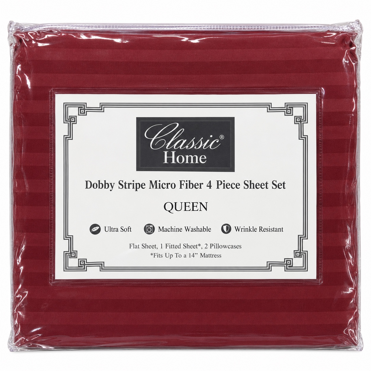 Red Dobby Stripe 4-Piece Queen Sheet Set