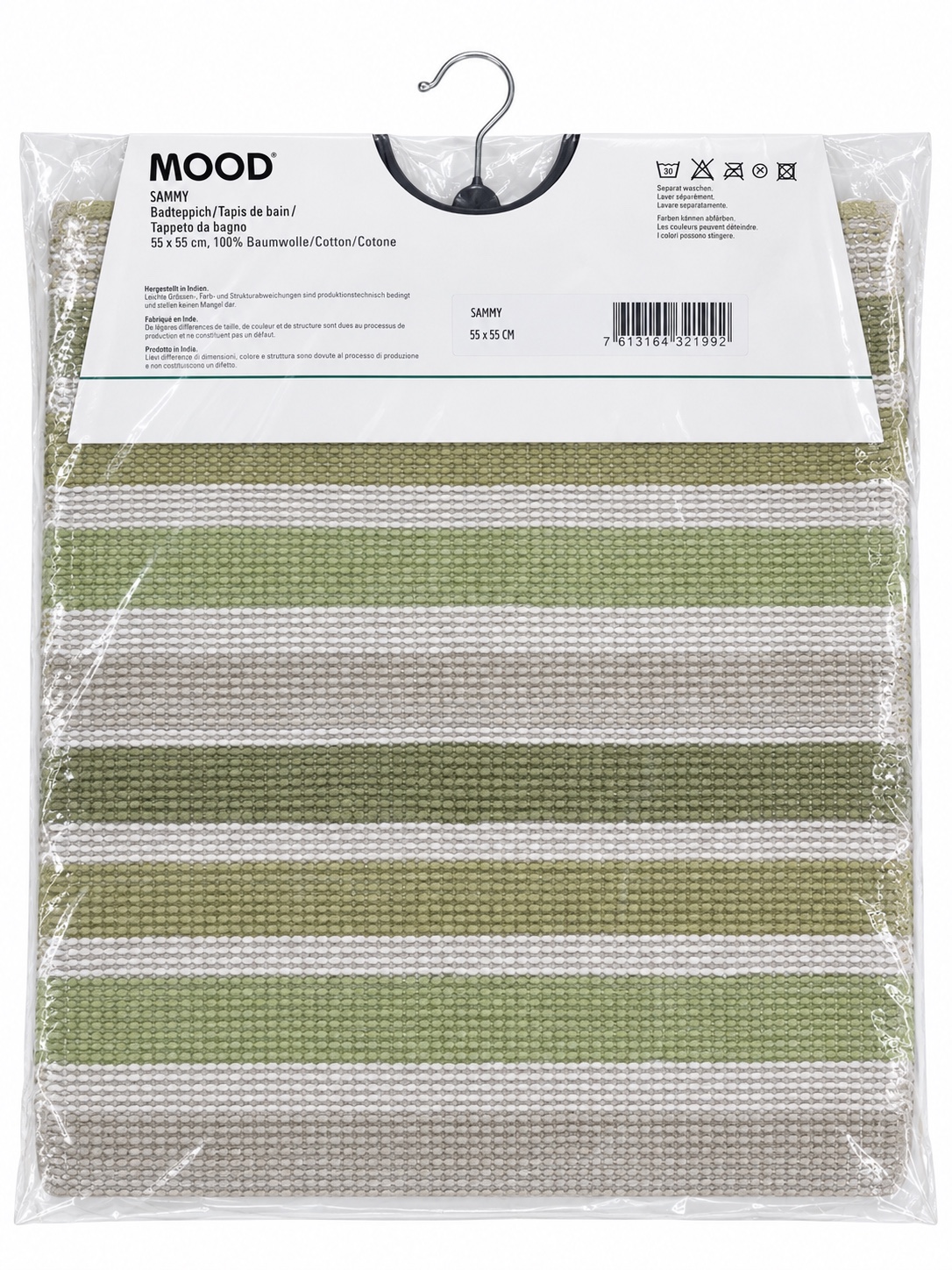 MOOD Sammy Striped Cotton Bath Mat – Green & Beige