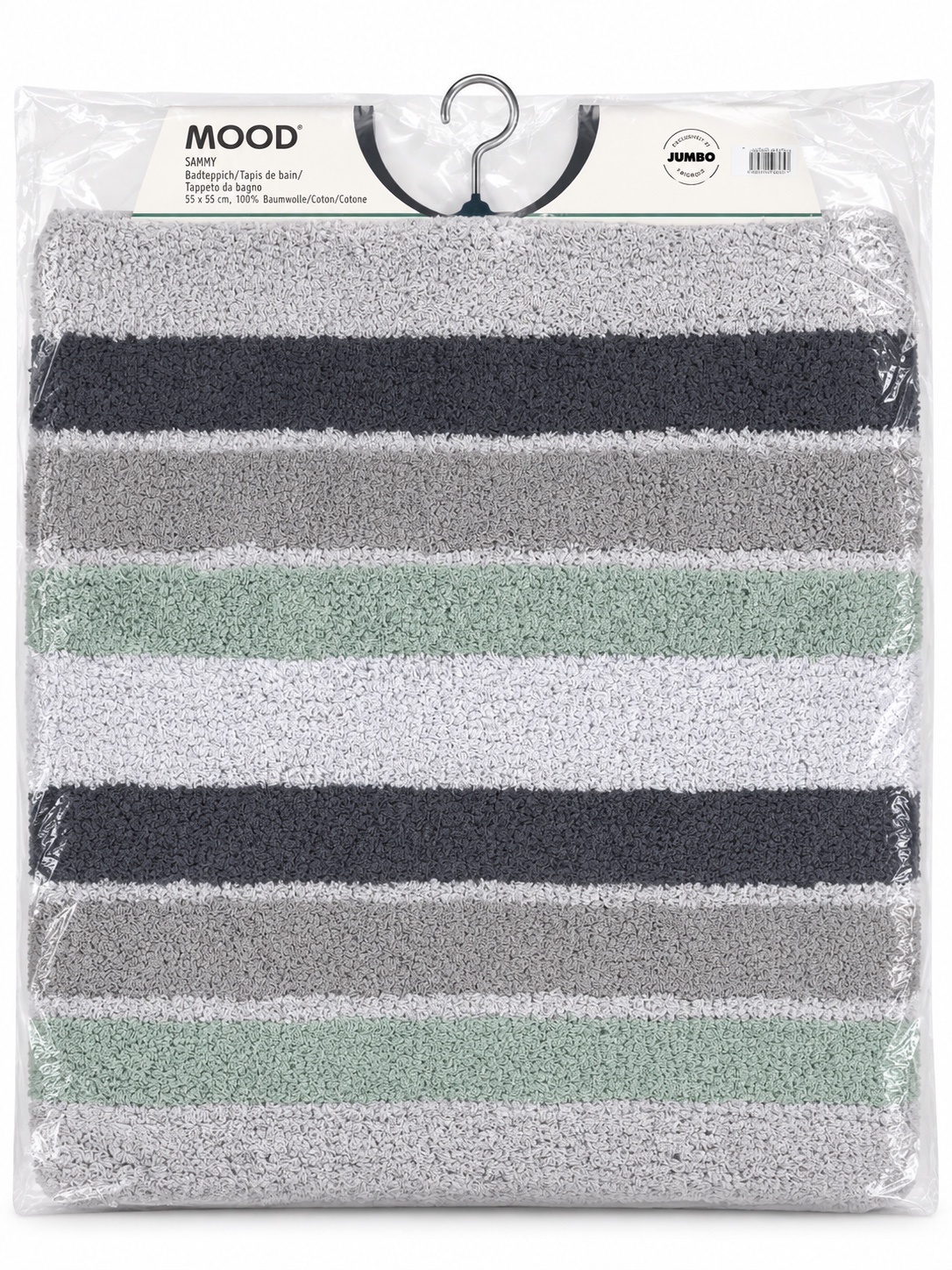 MOOD Sammy Striped Cotton Bath Mat – Grey & Sage Green