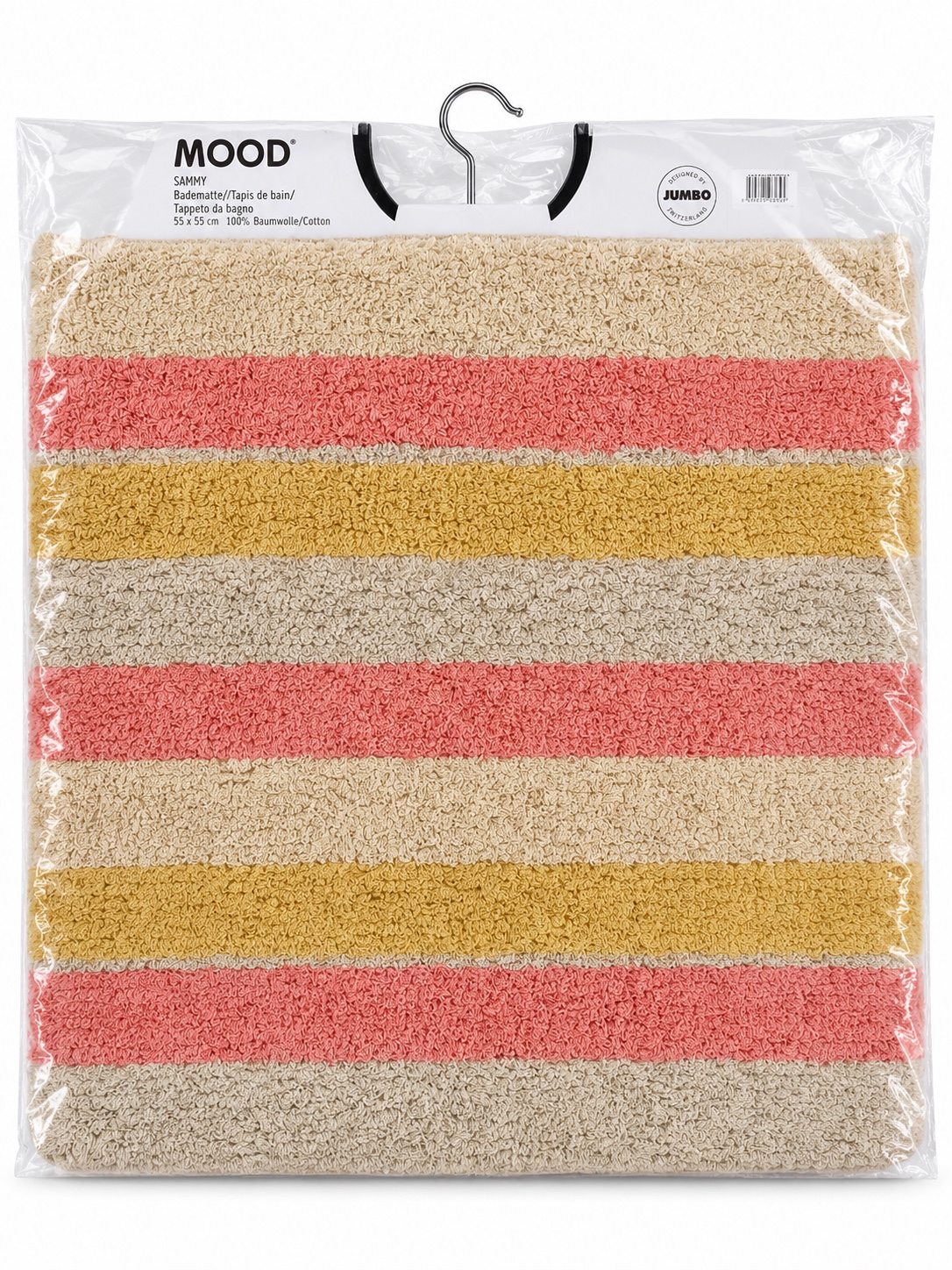 MOOD Sammy Striped Cotton Bath Mat – Coral & Mustard