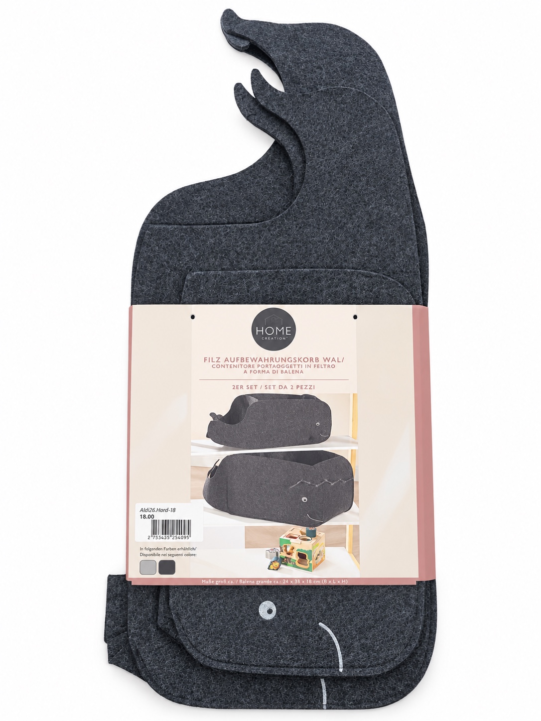 Whale\-Shaped Felt Storage Baskets – 2\-Piece Set
