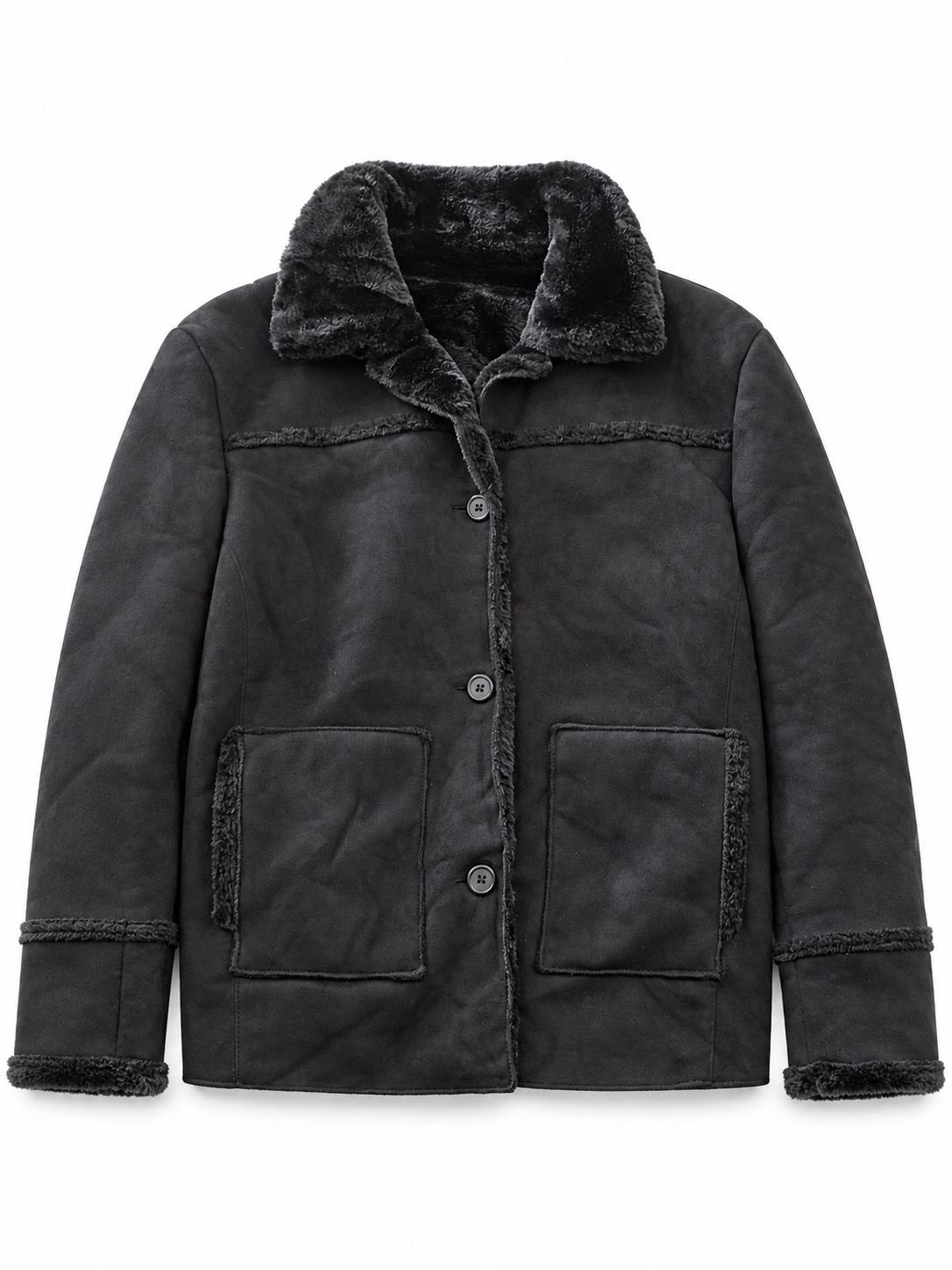 Black Faux-Suede Shearling Jacket