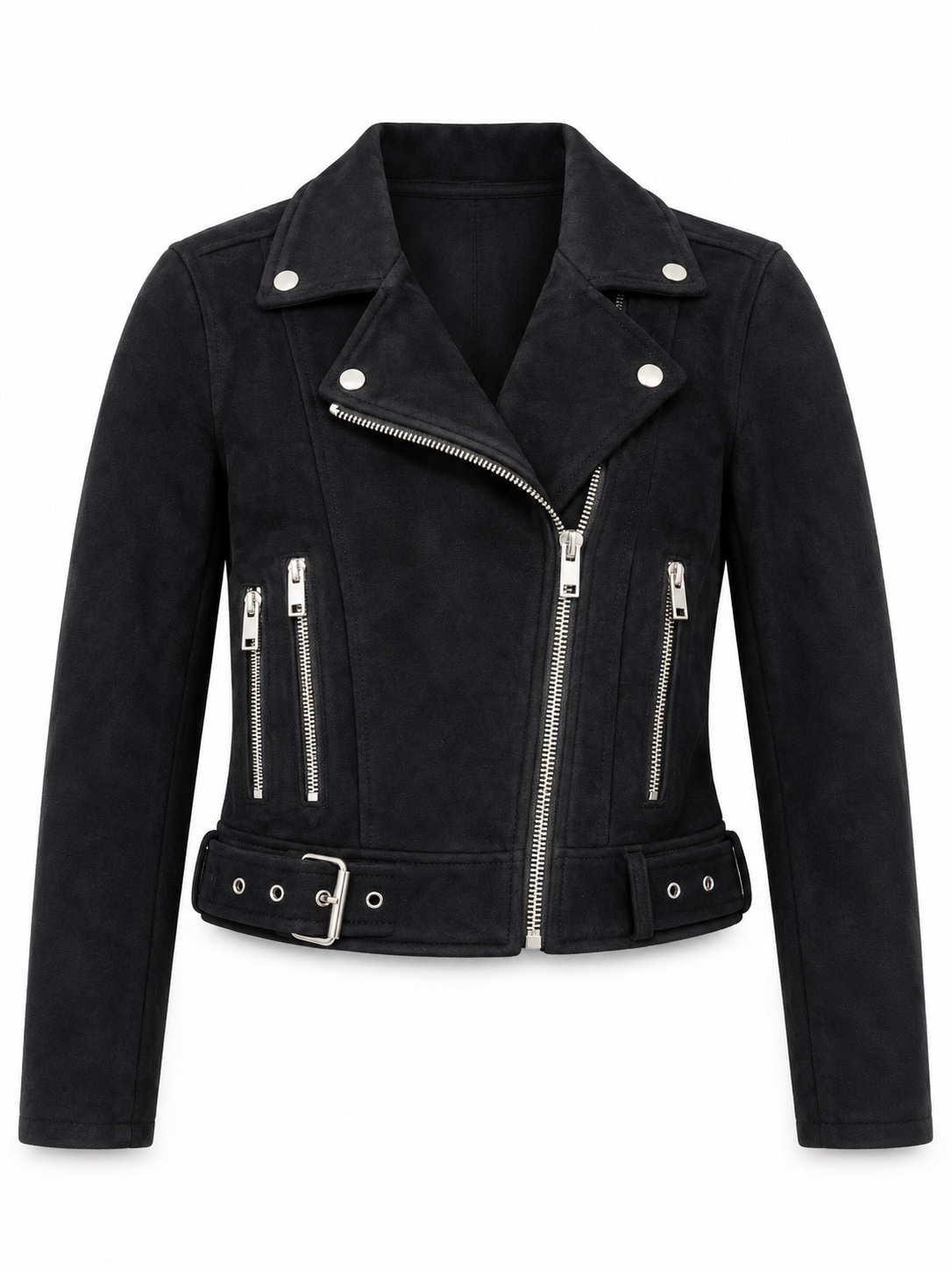 Black Belted Suede Biker Jacket