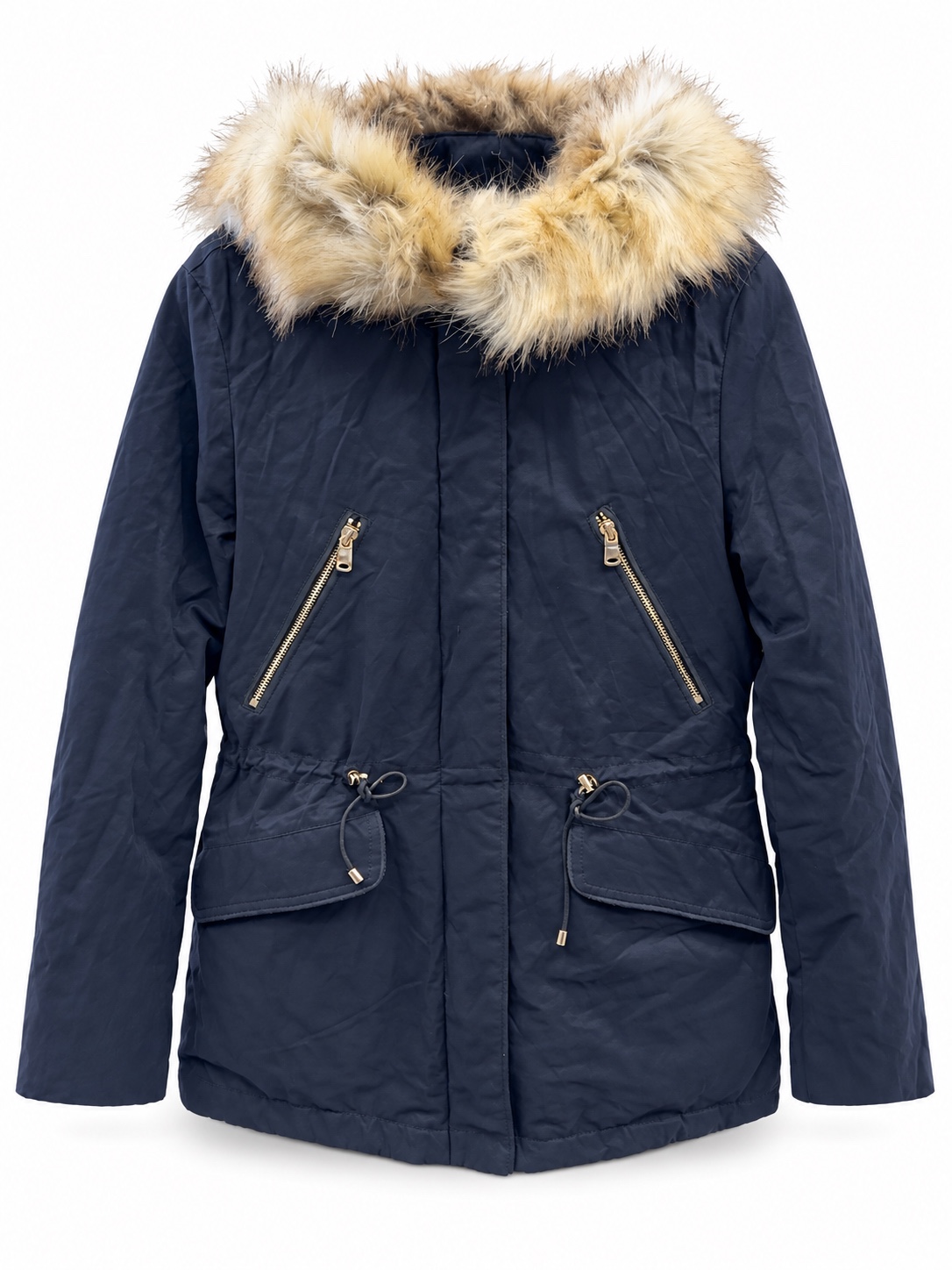 Zara TRF Navy Faux-Fur Lined Hooded Parka