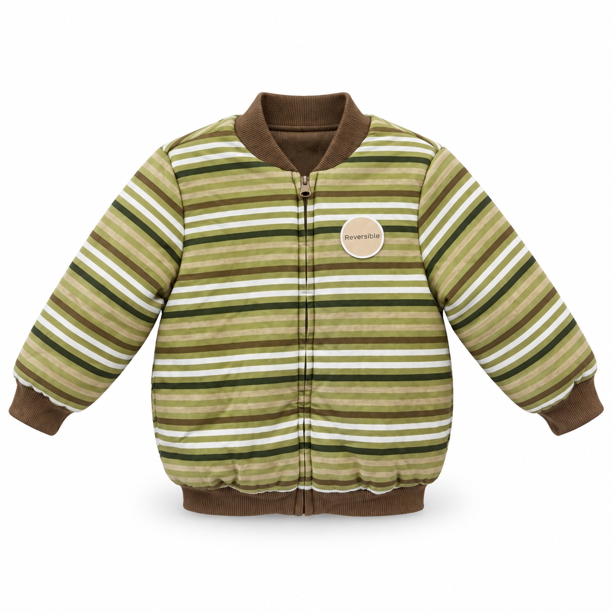 First Impressions Kids’ Reversible Olive Stripe Teddy Jacket