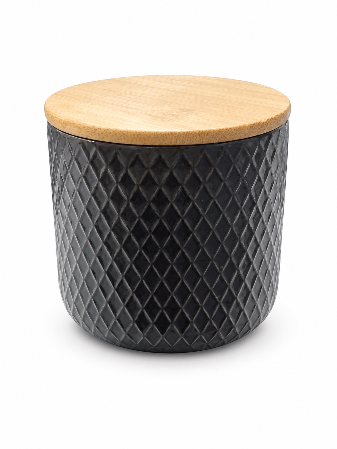 Smoky Diamond Glass Storage Jar with Bamboo Lid