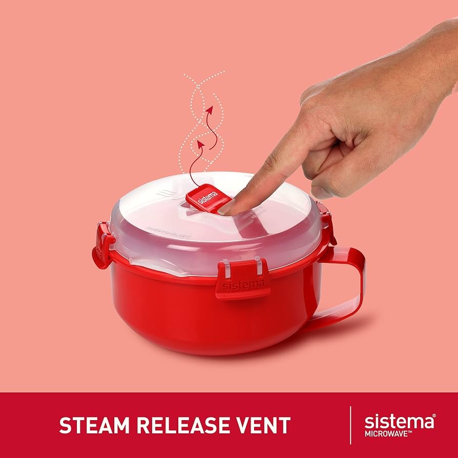 Sistema Microwave Bowl with Steam Release Vent and Handle – Red