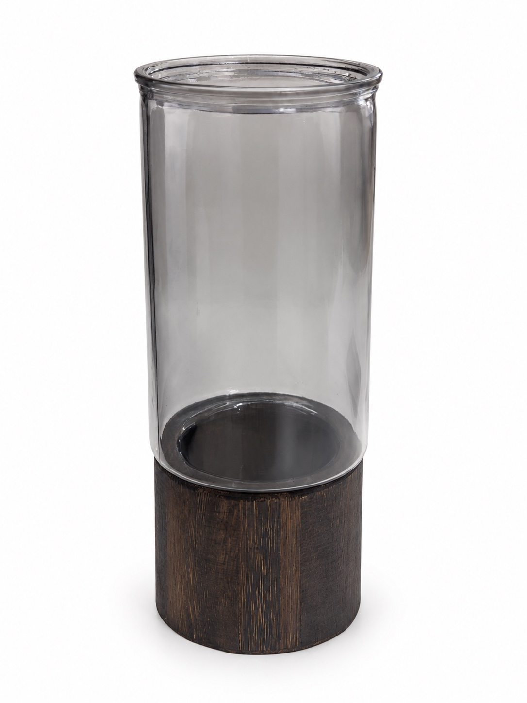 Smoked Glass & Dark Wood Hurricane Candle Holder