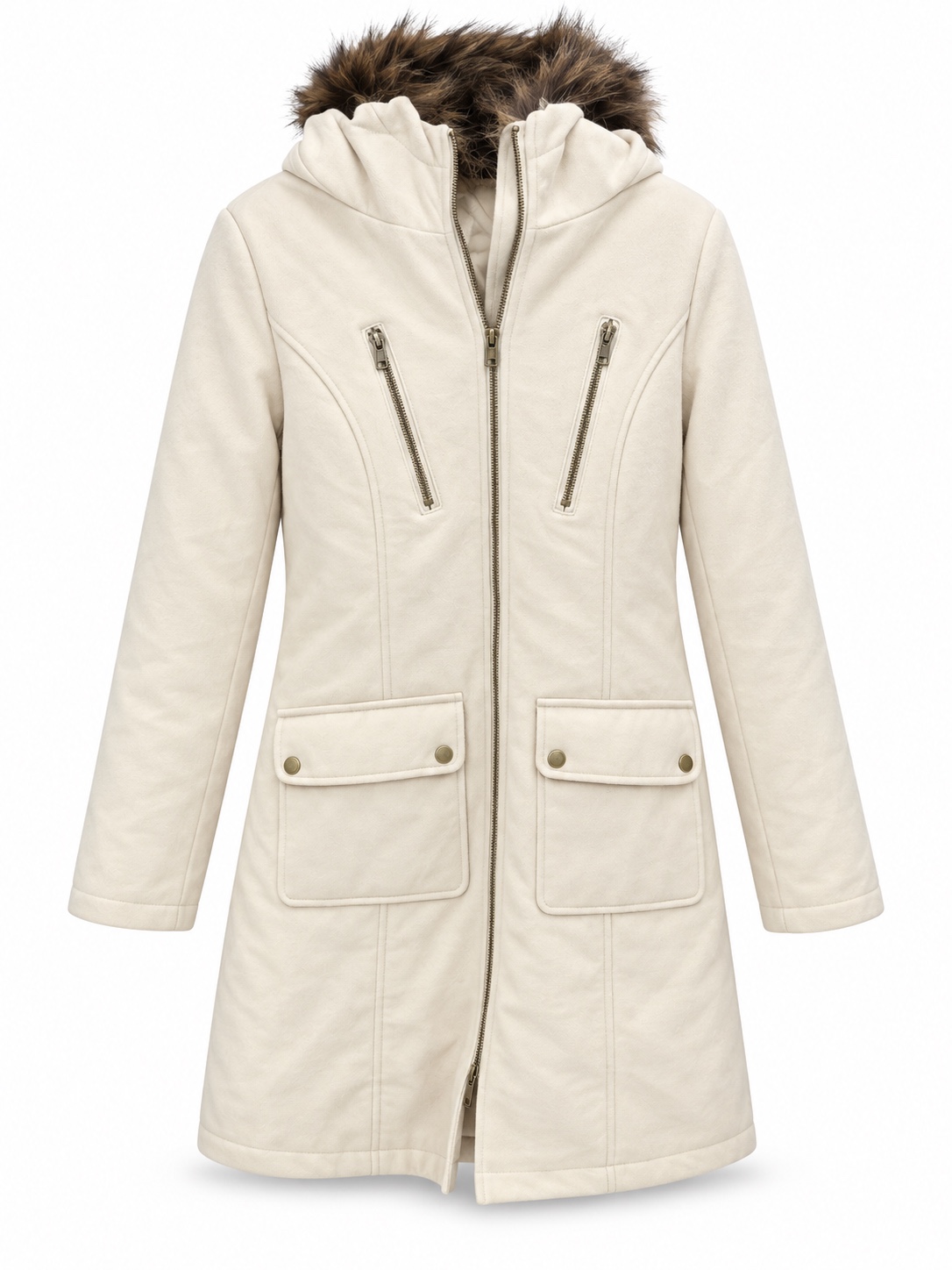 Ivory Luxe Fur-Trim Long Coa