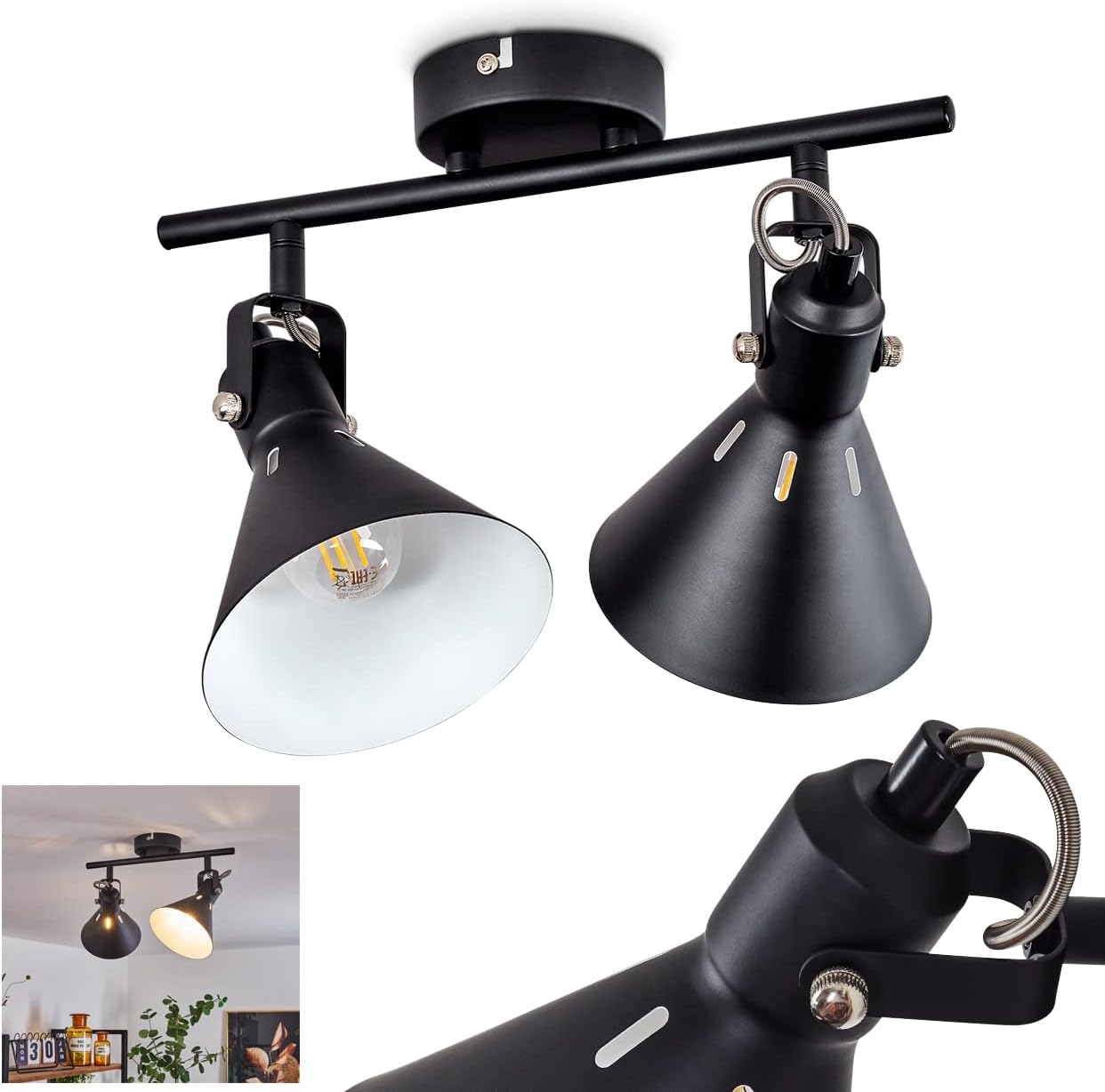 Upiano Modern Black and White Metal Ceiling Light with Adjustable Spotlights 2 x E14 Max 40 W LED Compatible