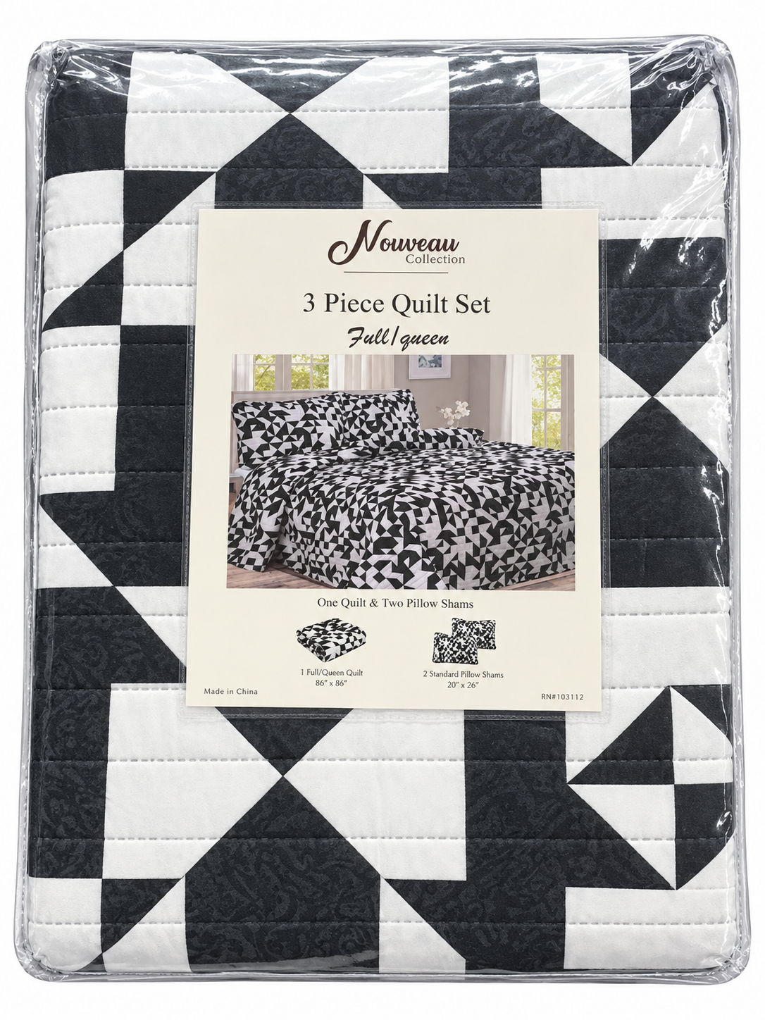 Grey Plaid 3-Piece Full/Queen Quilt Set