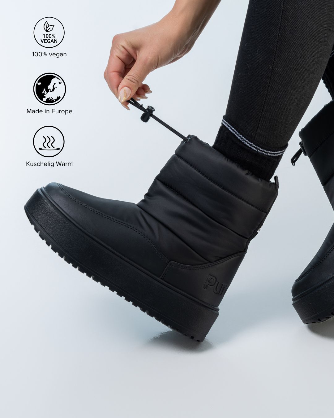 Women's Black Puffer Winter Boots