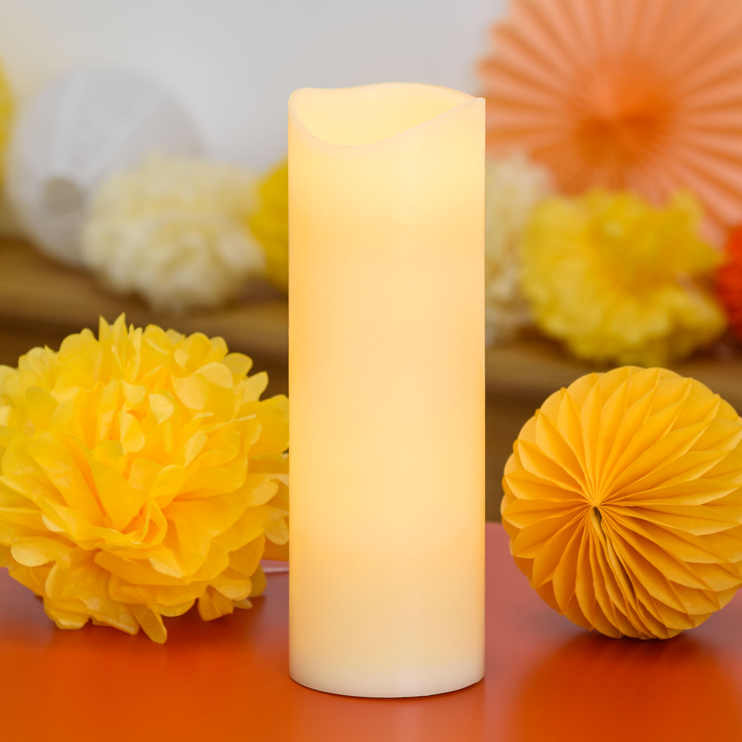 Rustic Pillar Candle, ivory wax, h 30 cm, warm white LED