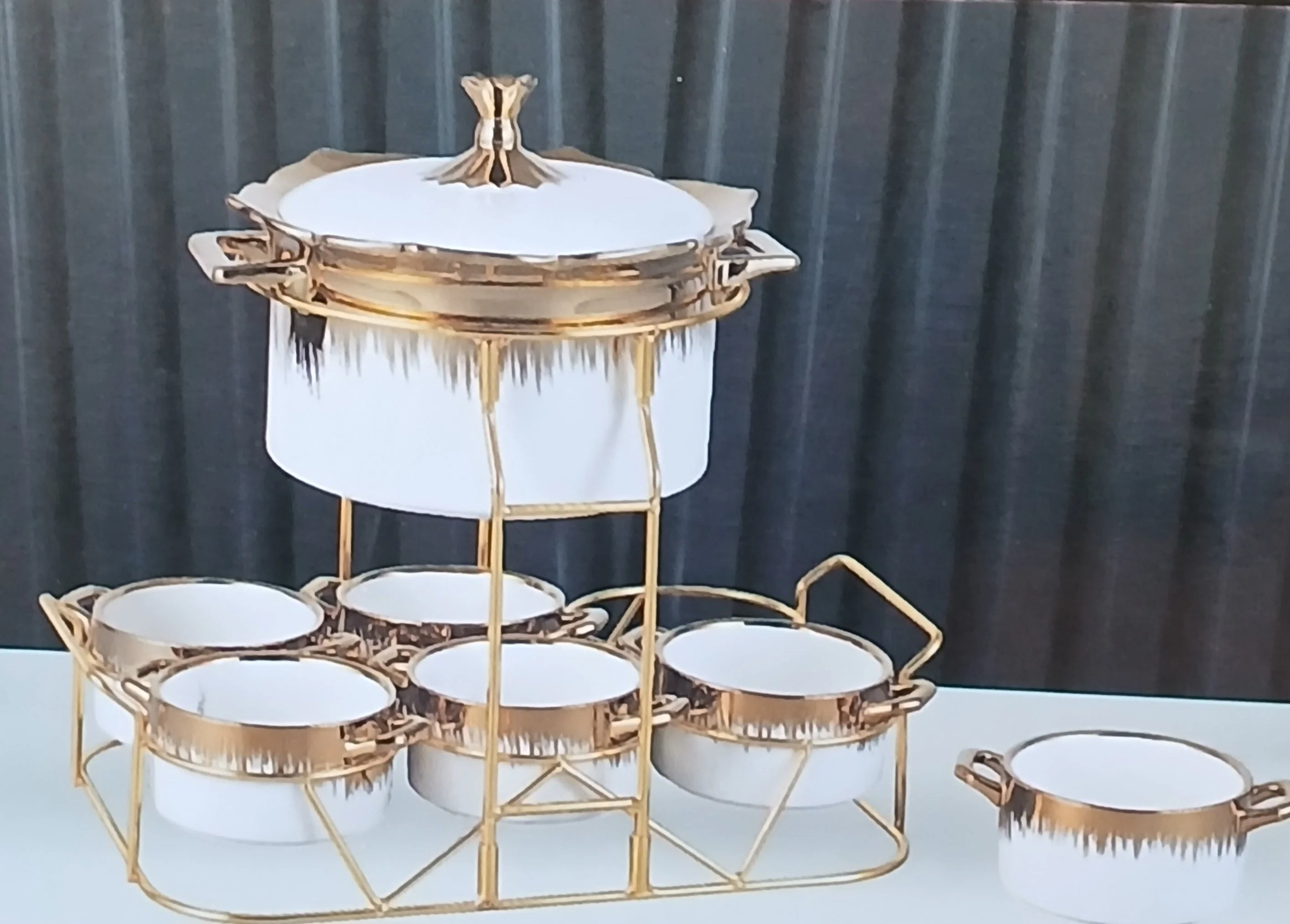Al Sultan White & Gold Soup Pot Set 7pcs With Stand HD28-227