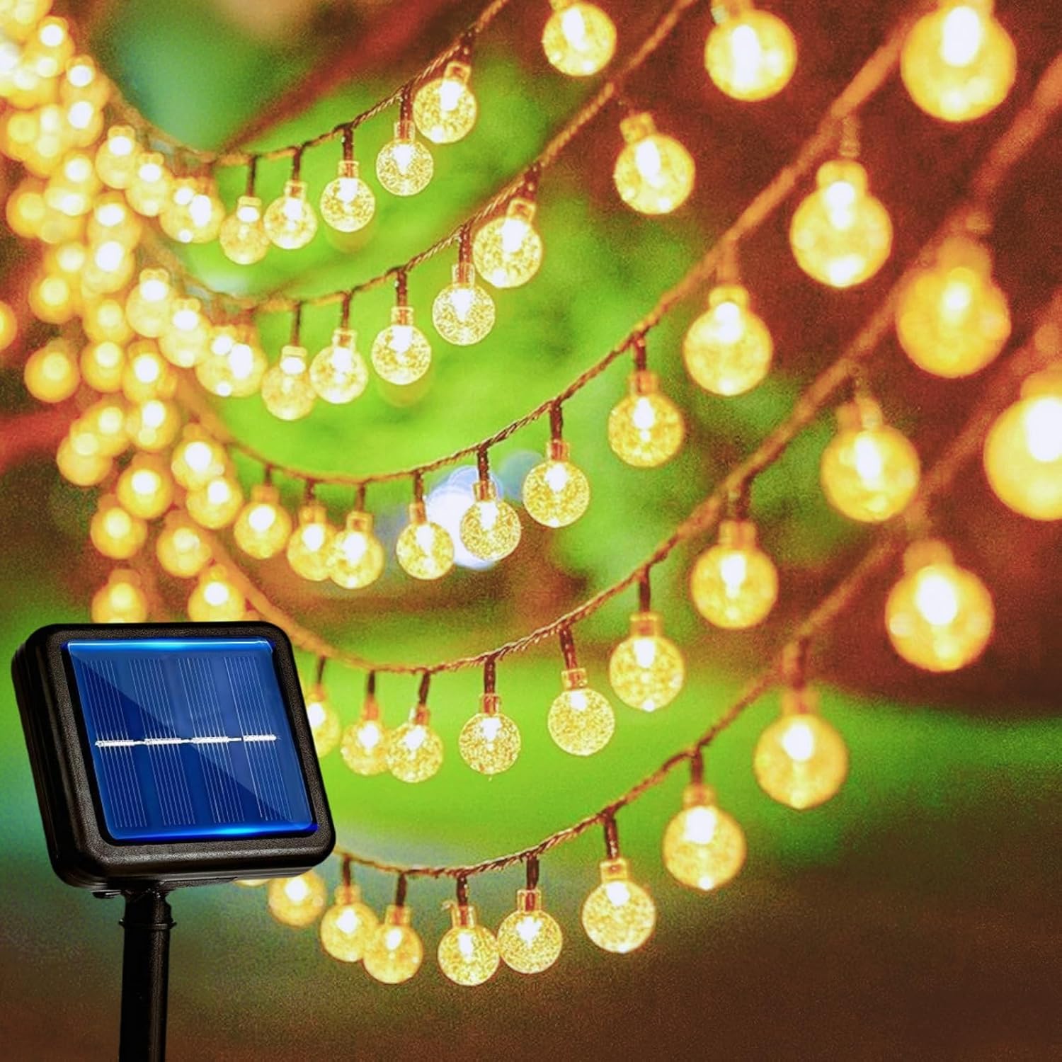 litren Solar Fairy Lights Outdoor 102 LEDs 18.30 m 8 Modes Warm White Solar Fairy Lights Outdoor Weatherproof IP65 Crystal Balls Fairy Lights Garden Decoration