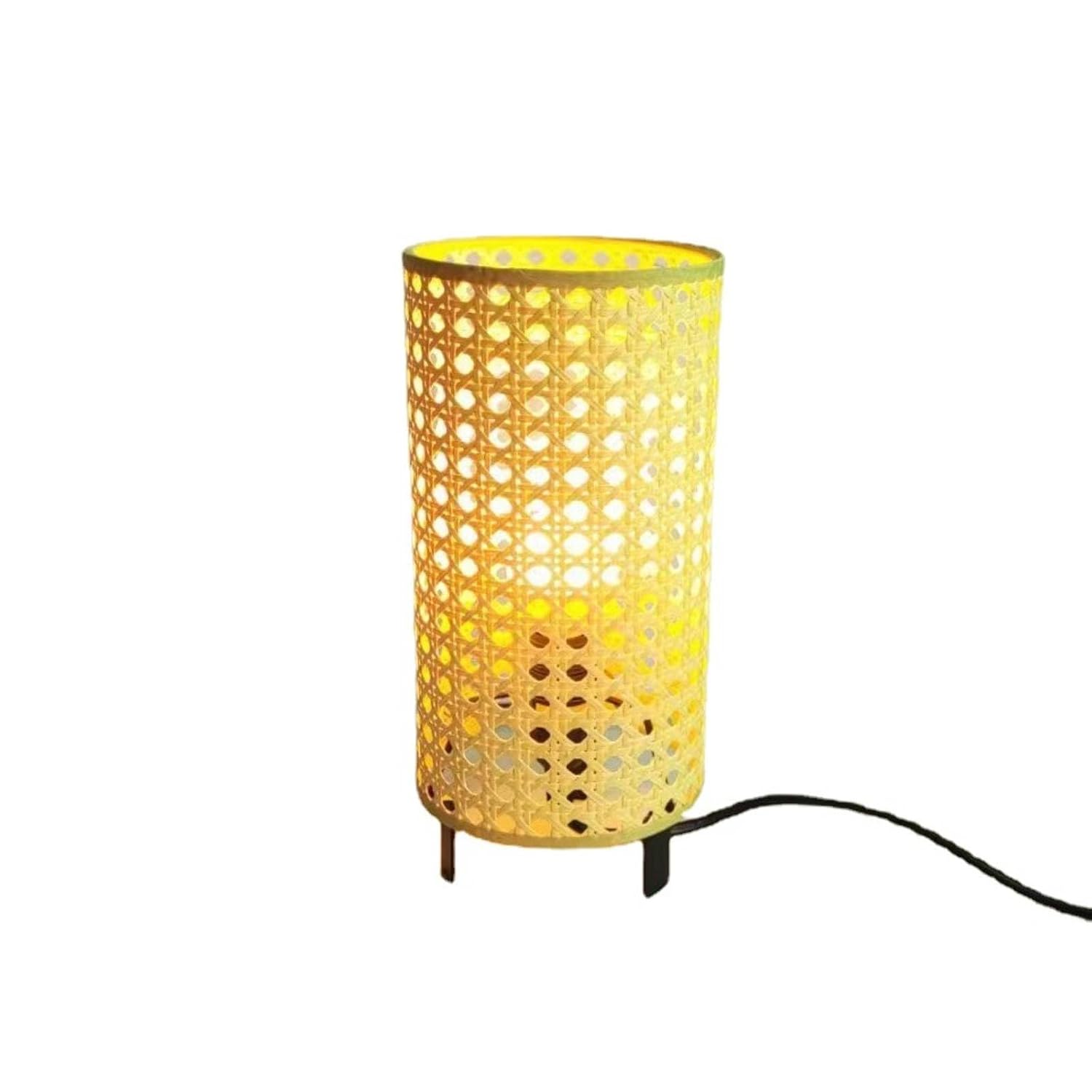 Natural Wood Color Rattan Table Lamp Black Base Woven Bamboo Corded Home Lighting Handmade, 13-26Cm | Lamps Lamps, Pottery &