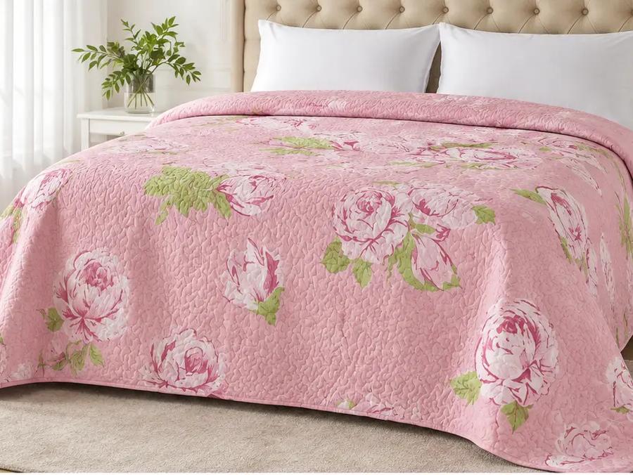 Meradiso Pink Floral Reversible Bedspread 240 × 270 cm