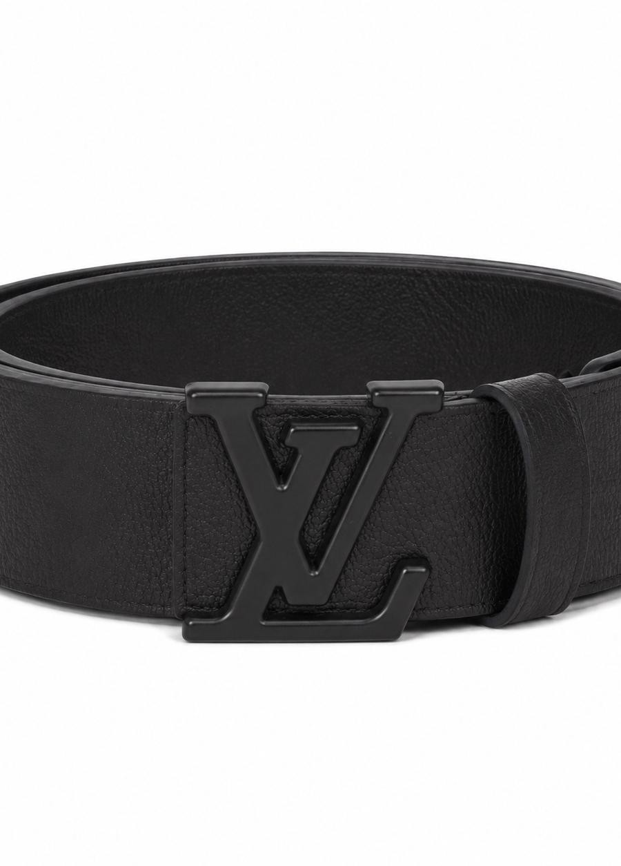 Black Monogram Buckle Leather Belt