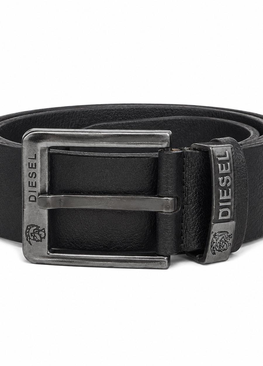 Diesel Men’s Black Leather Belt with Gunmetal Buckle
