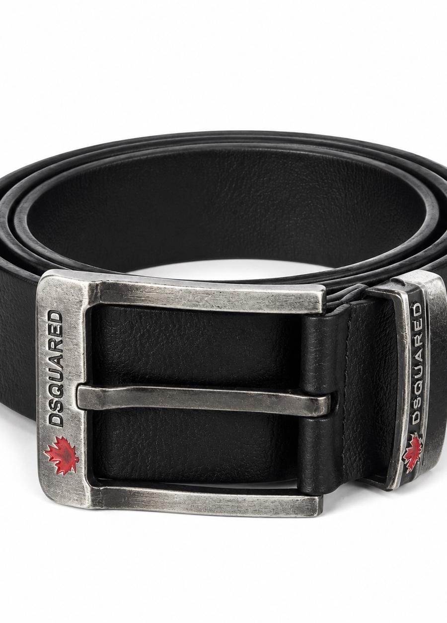 DSQUARED Black Leather Belt with Statement Buckle