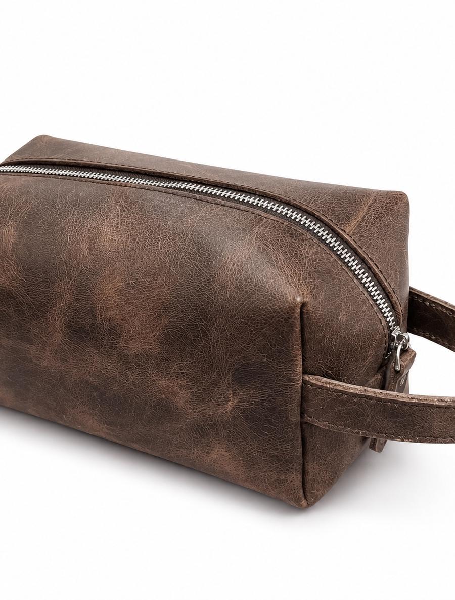 Vintage Leather-Look Toiletry Bag with Handle