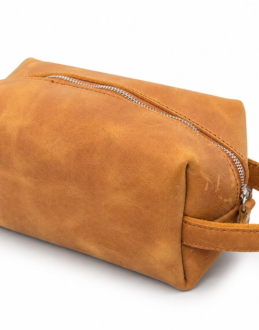 Vintage Leather-Look Toiletry Bag with Handle