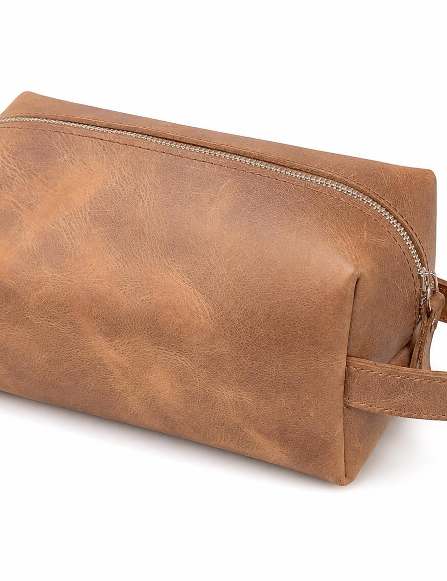 Vintage Leather-Look Toiletry Bag with Handle