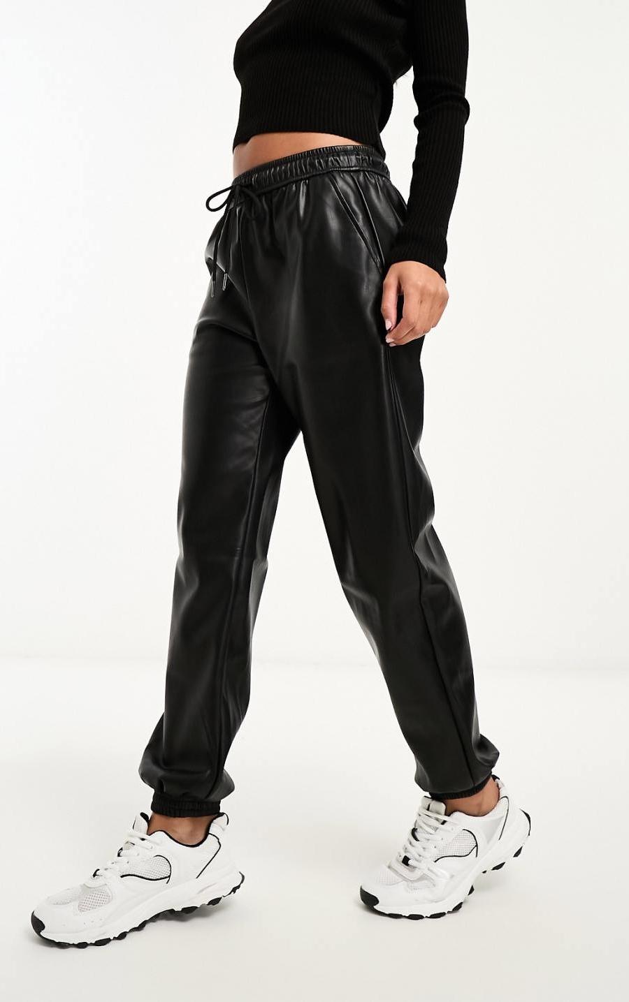 Women’s Black Leather Slim-Fit Trousers