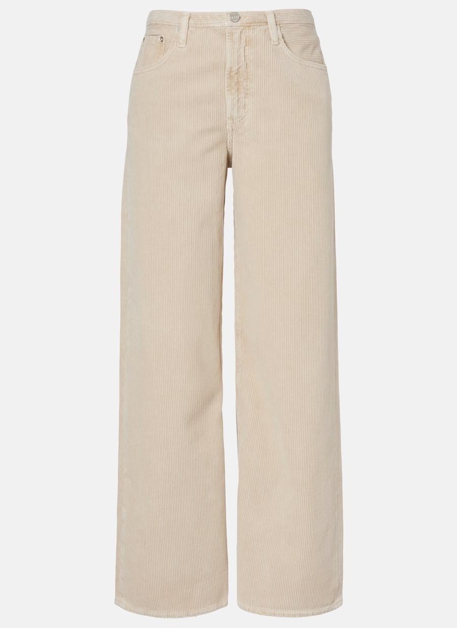 Beige Wide-Leg Corduroy Pants