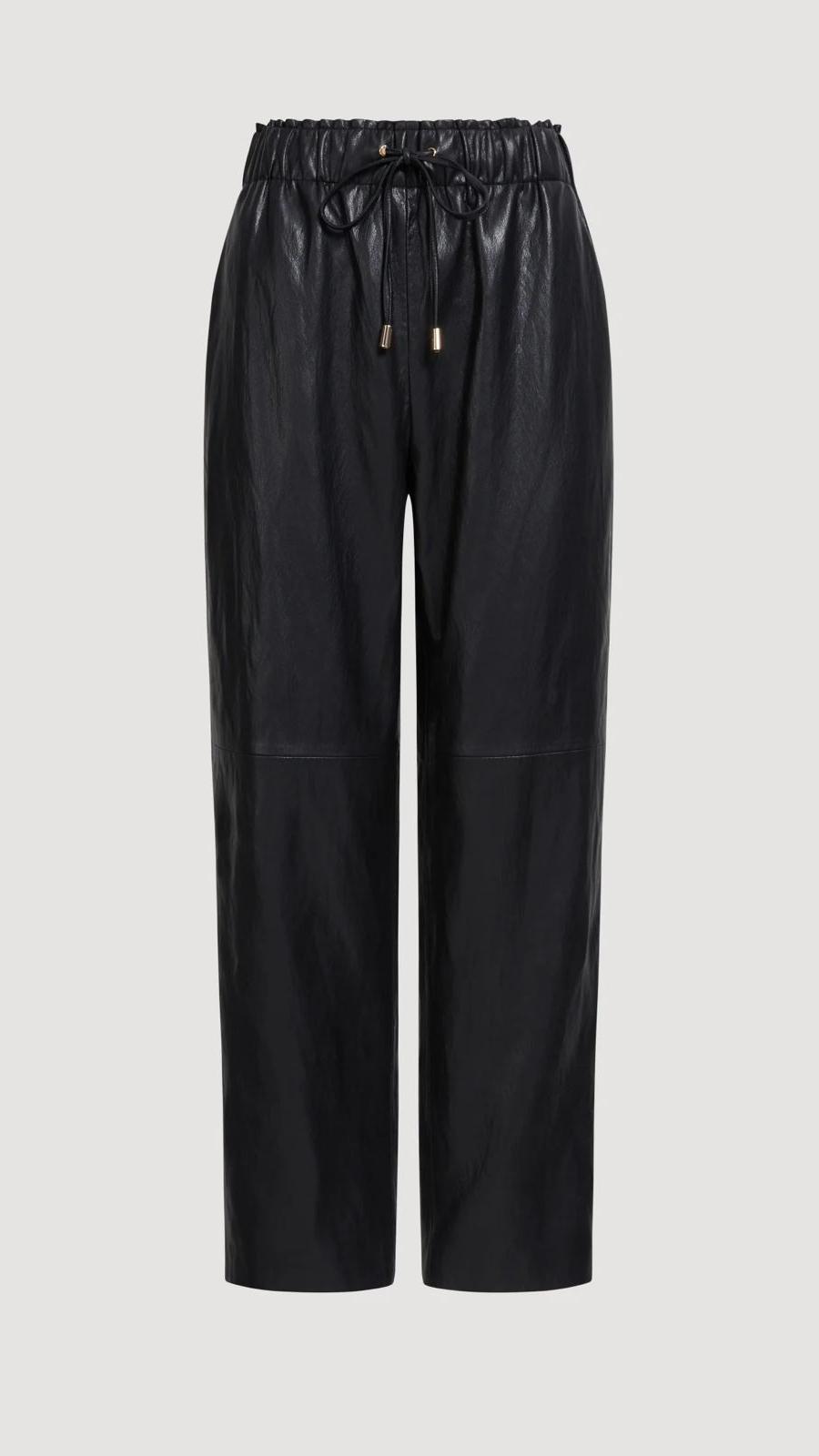 Women’s Black Faux-Leather Drawstring Pants