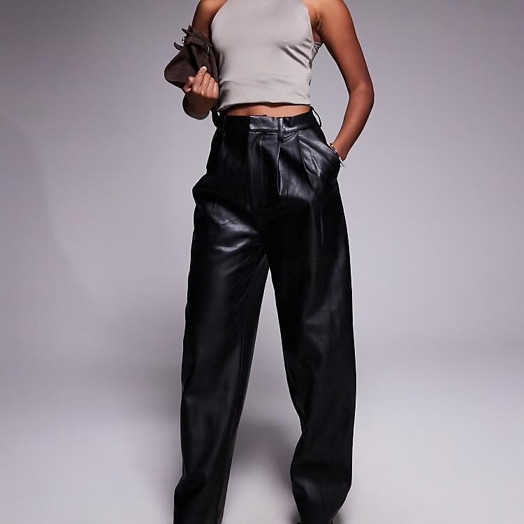 Women’s Black Faux Leather Wide-Leg Trousers