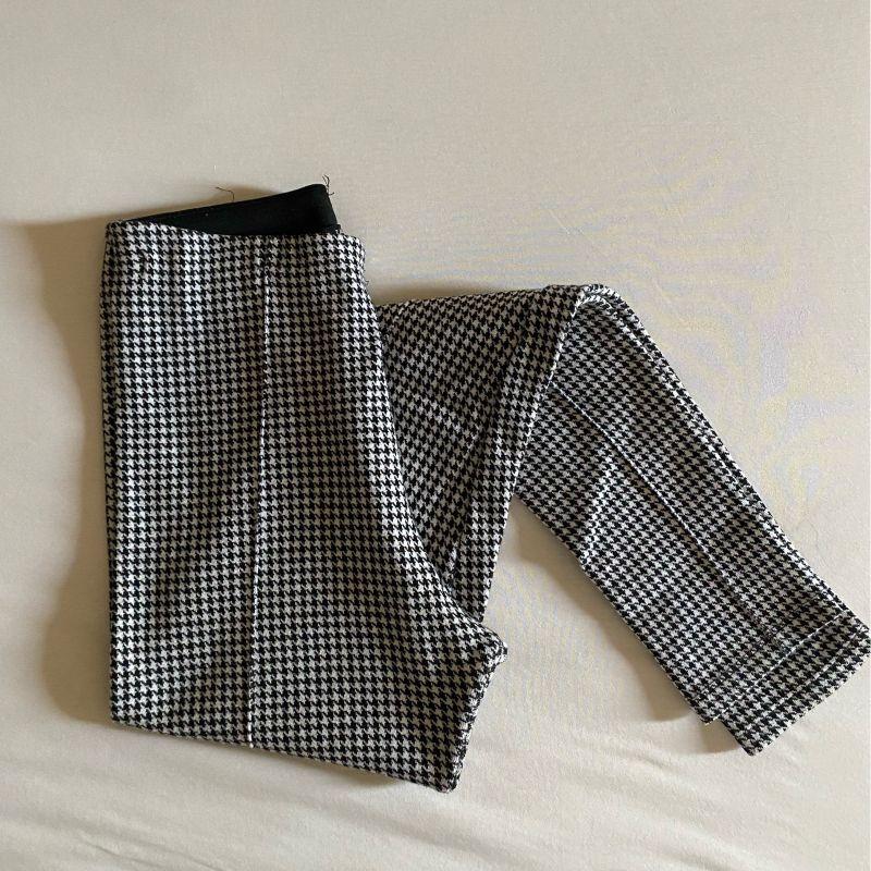 Houndstooth High-Waist Tailored Trousers