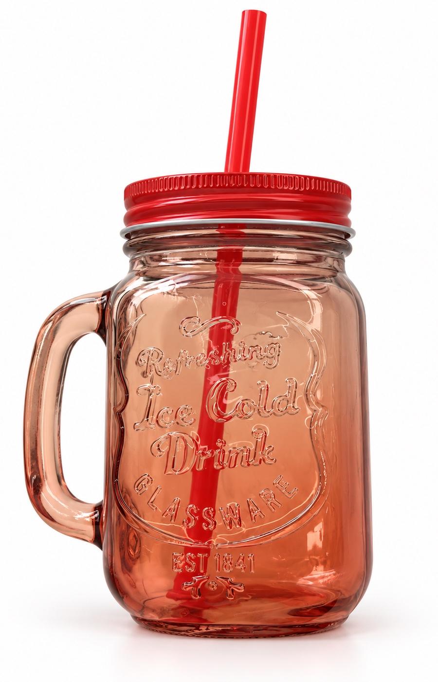 Mason Jar Drinking Mug with Lid & Straw