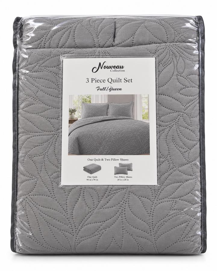 Grey 3-Piece Full/Queen Quilt Set