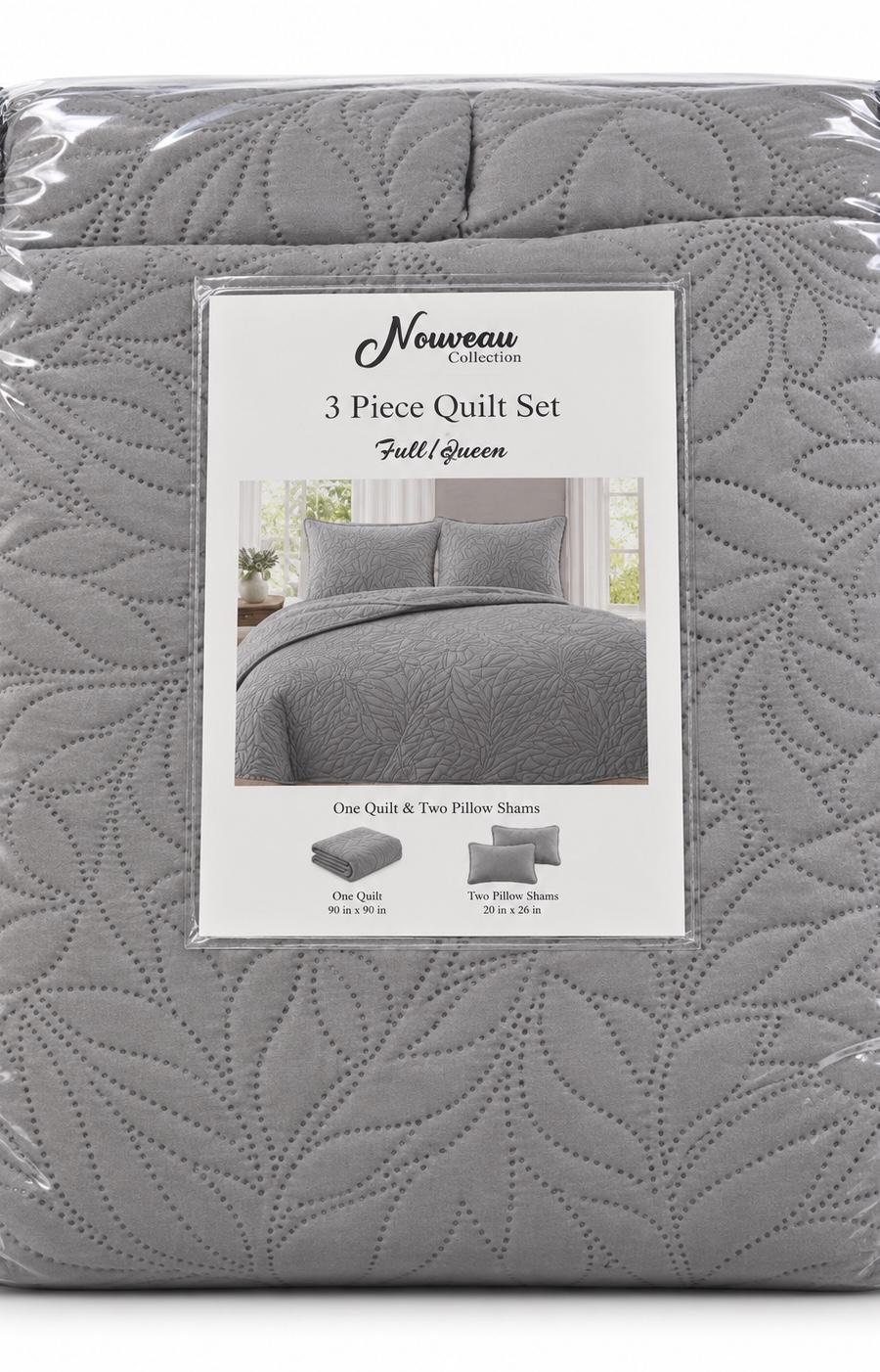 Grey 3-Piece Full/Queen Quilt Set