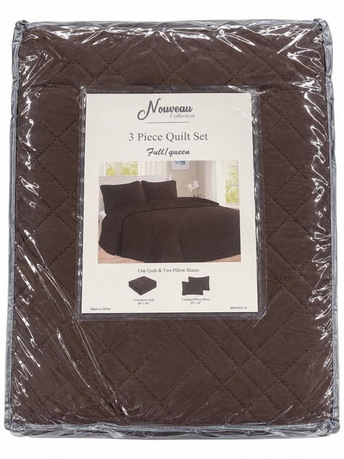 Brown 3-Piece Full/Queen Quilt Set, photo 2