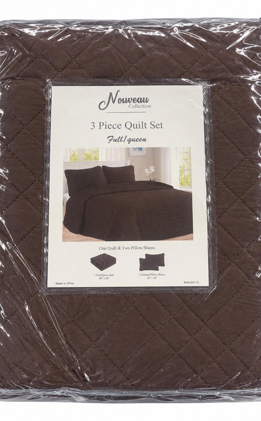 Brown 3-Piece Full/Queen Quilt Set