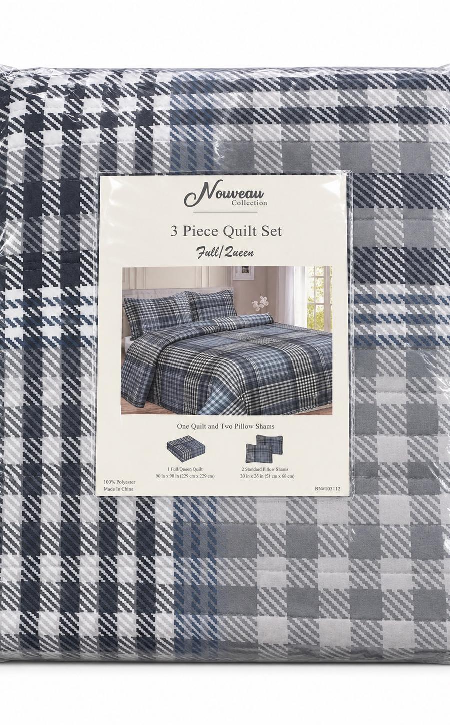 Black & White Geometric 3-Piece Full/Queen Quilt Set