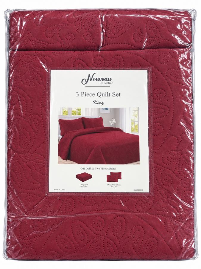Burgundy 3-Piece King Quilt Set, photo 2